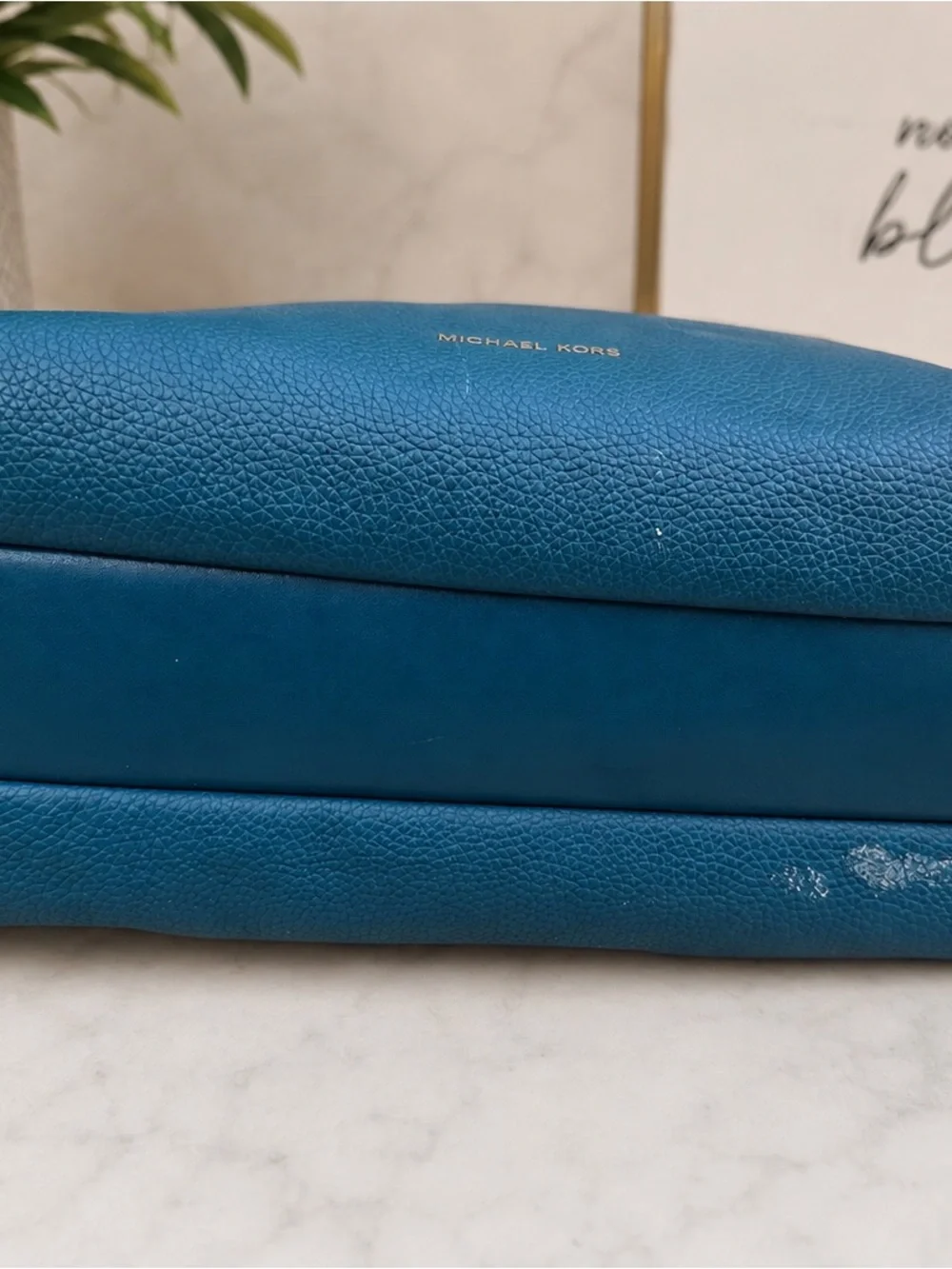 NWT Michael Kors Rollins Large Luxe Teal Leather Snakeskin Satchel